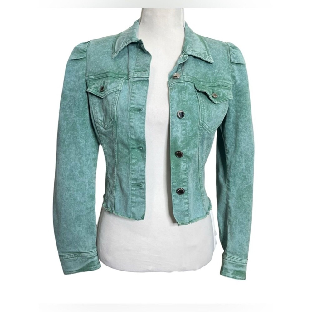 Retrofete Rissa Jacket Women's Small Green Mojito Cropped Denim Button Front - Picture 2 of 9